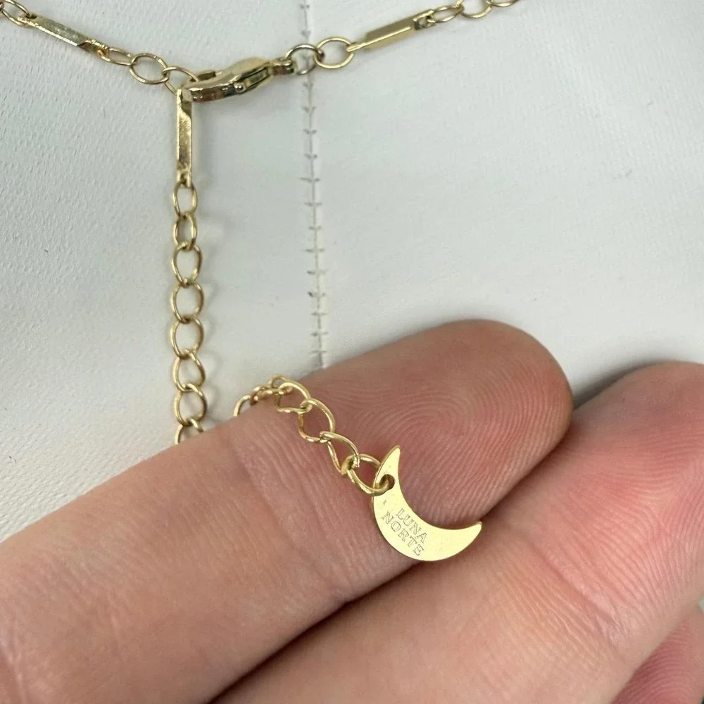 Luna Norte Gold Tone Necklace Moonstone Marquise Pendant Celestial Bar Link